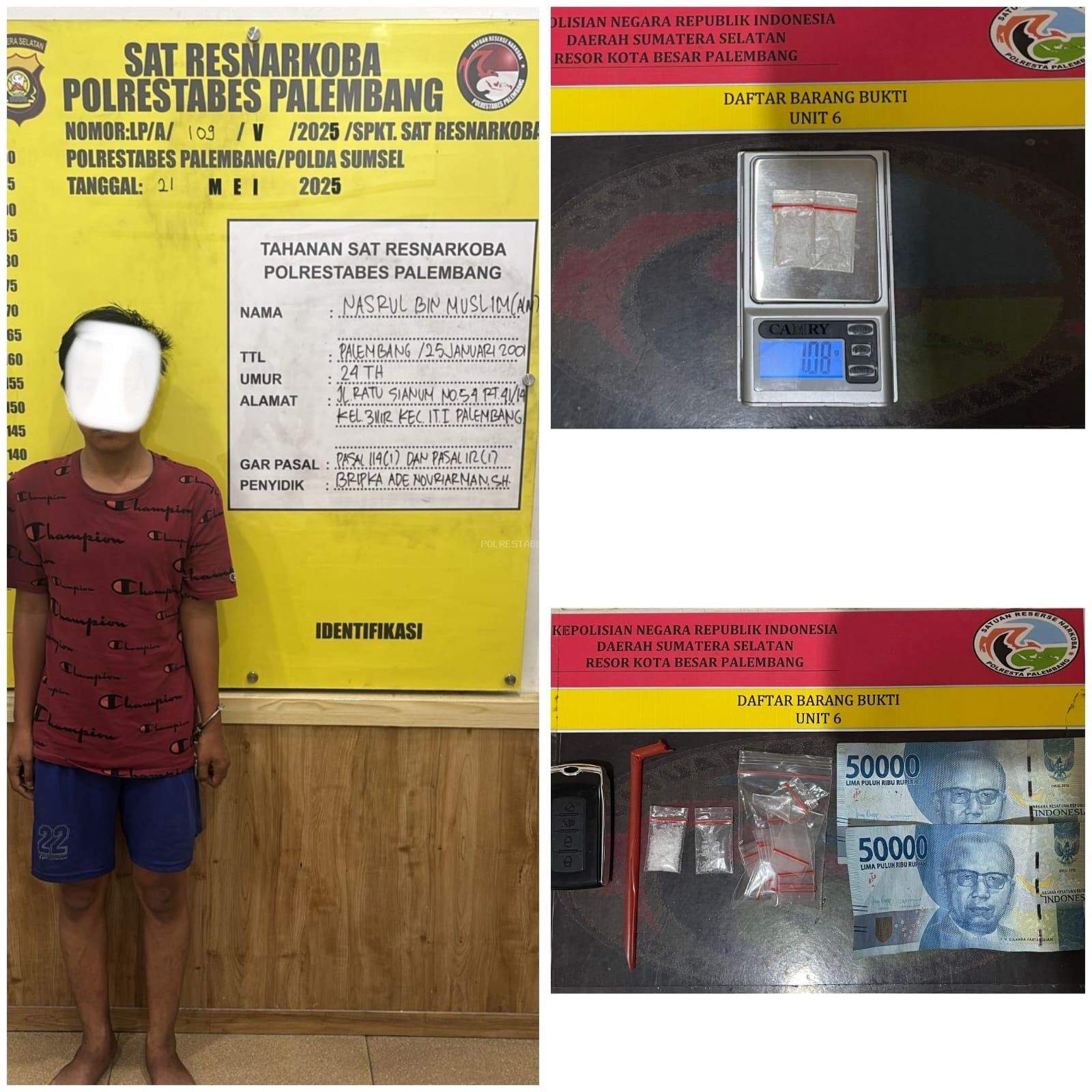 Pria Pengangguran Diciduk Sat Narkoba Polrestabes Palembang, Narkotika Jenis Sabu Disita