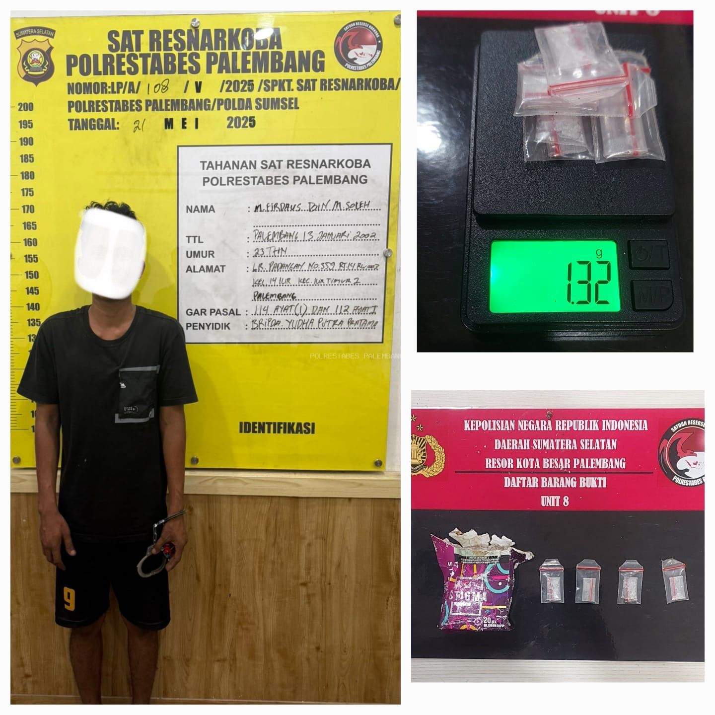Satresnarkoba Polrestabes Palembang Amankan Pengedar Shabu di Kawasan 14 Ilir