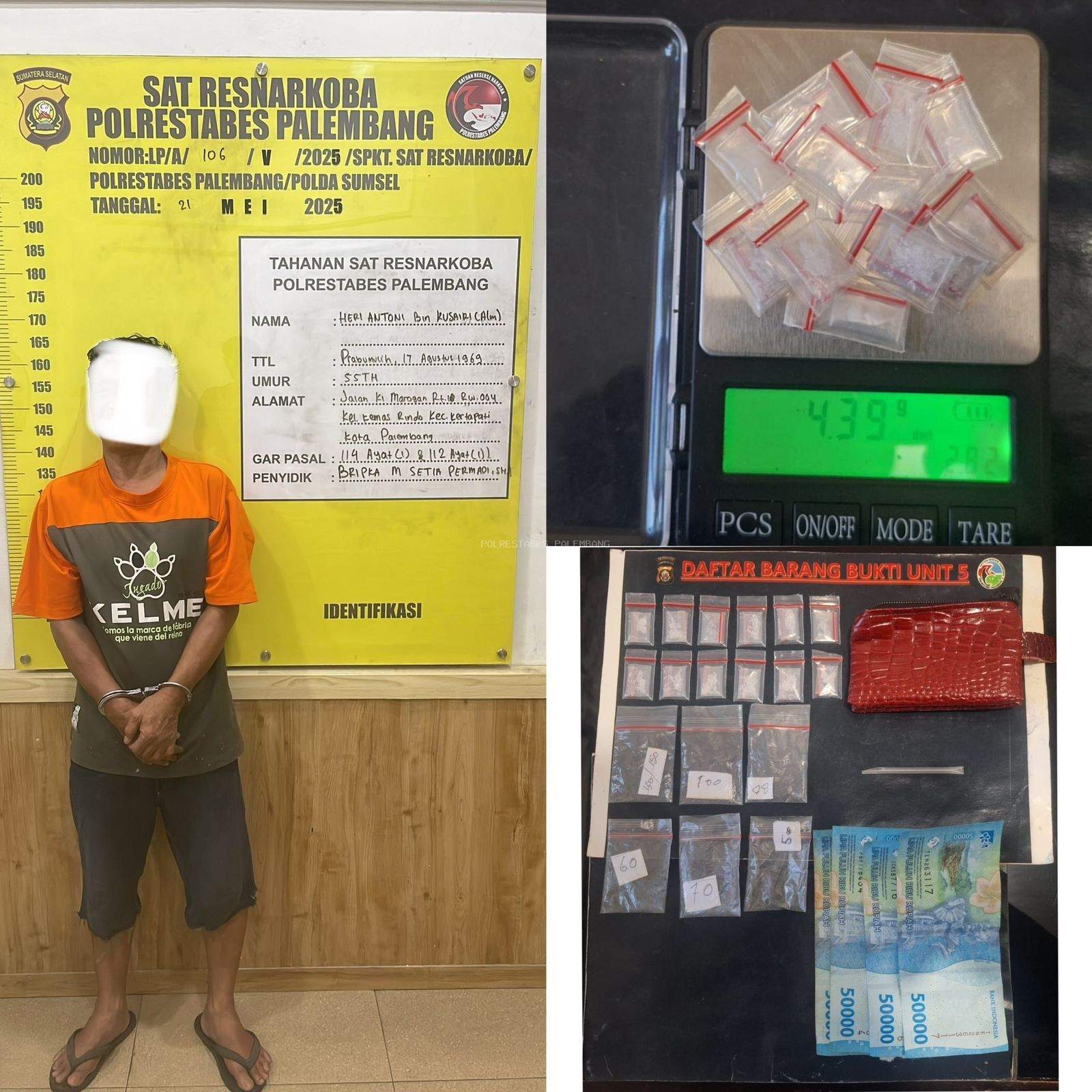 Polisi Tangkap Buruh di Kertapati, Diduga Edarkan Sabu di Rumah Sendiri