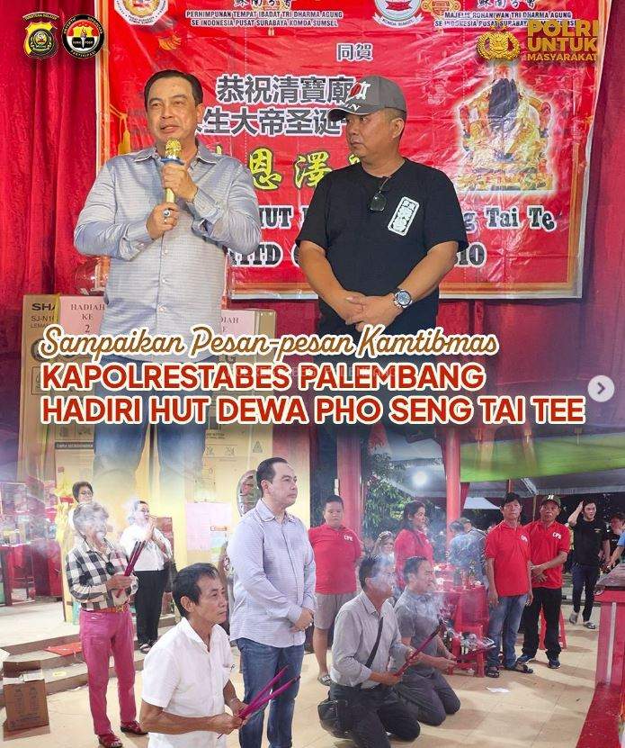 Kapolrestabes Palembang Hadiri HUT Dewa Pho Seng Tai Tee, Berikan Pesan Kamtibmas di Kelenteng Ching Pho Bio