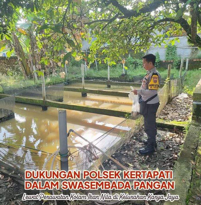 Dukungan Polsek Kertapati Dalam Swasembada Pangan Lewat Perawatan Kolam Ikan Nila di Kelurahan Karya Jaya