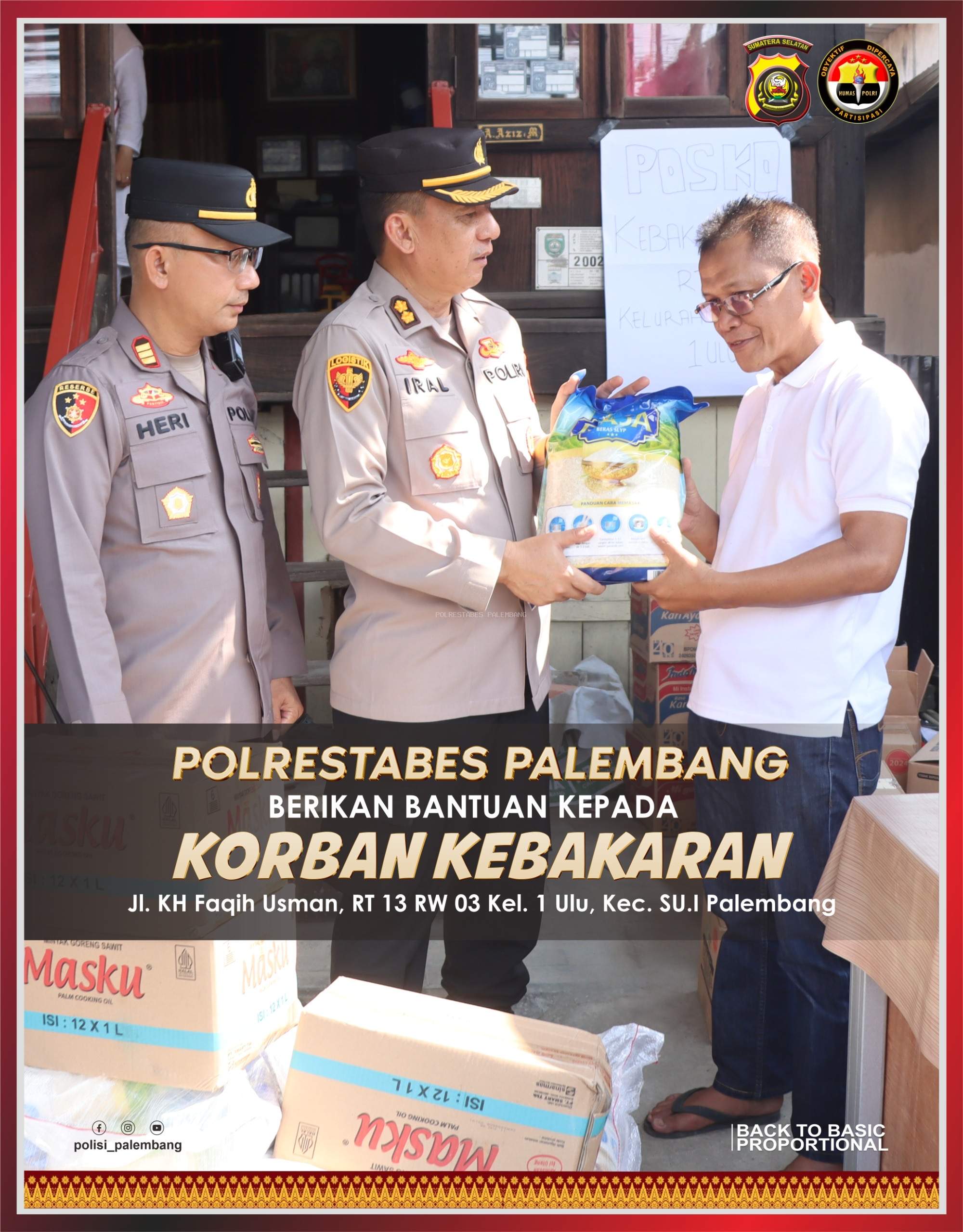 Kebakaran Hanguskan 15 Rumah di 1 Ulu, Polrestabes Palembang Salurkan Bantuan dan Imbau Warga Waspada