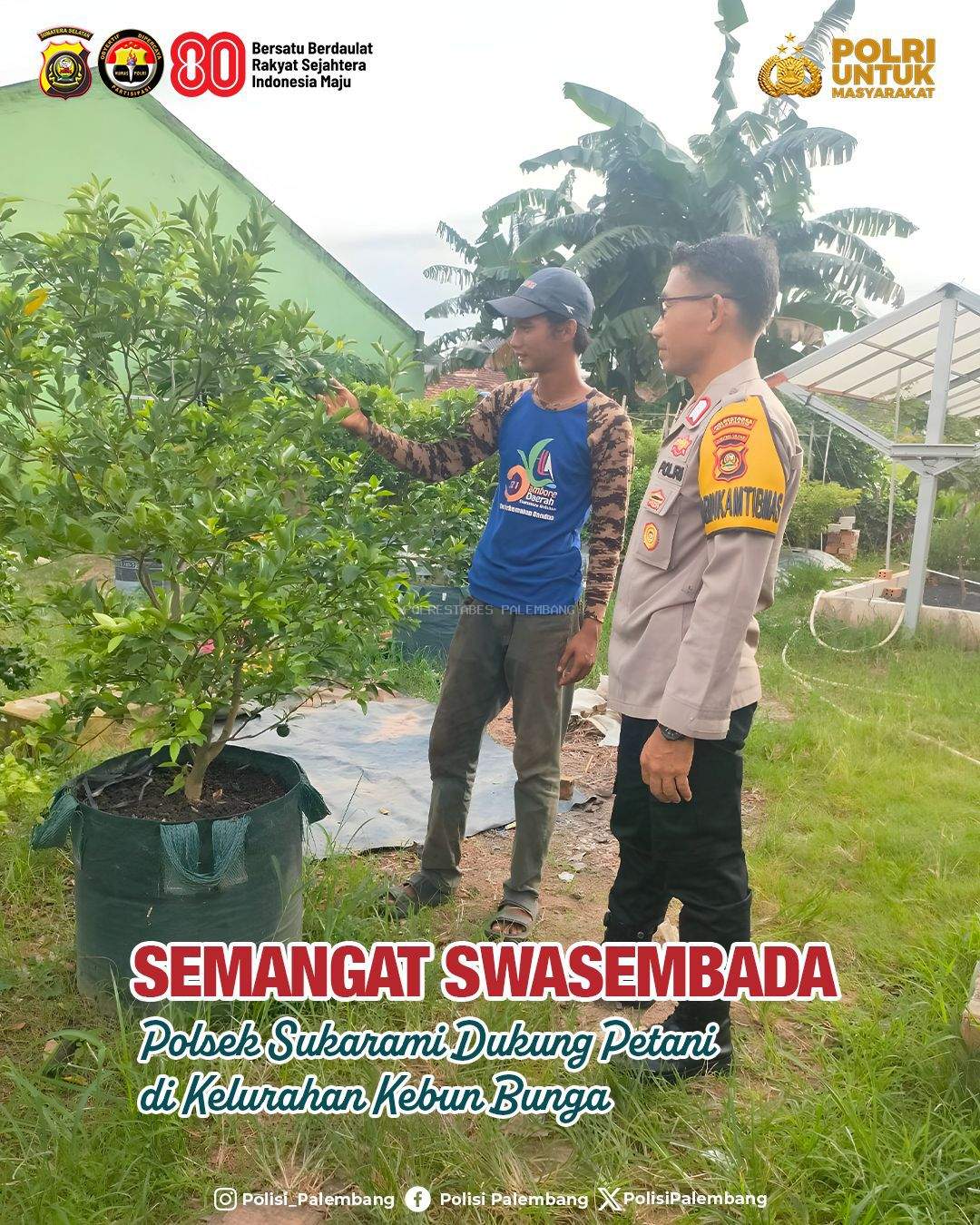 Semangat Swasembada: Polsek Sukarami Dukung Petani di Kelurahan Kebun Bunga