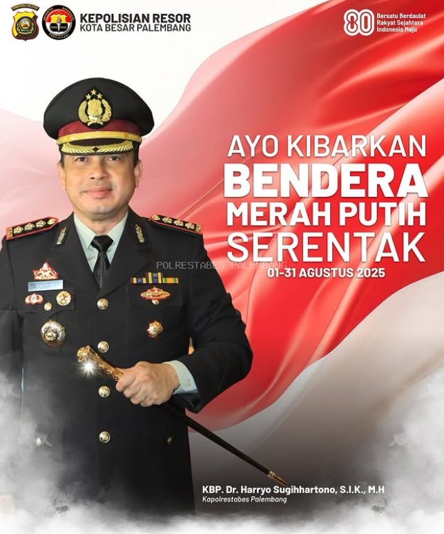 Polrestabes Palembang Ajak Masyarakat Kibarkan Bendera Merah Putih Serentak 1–30 Agustus 2025