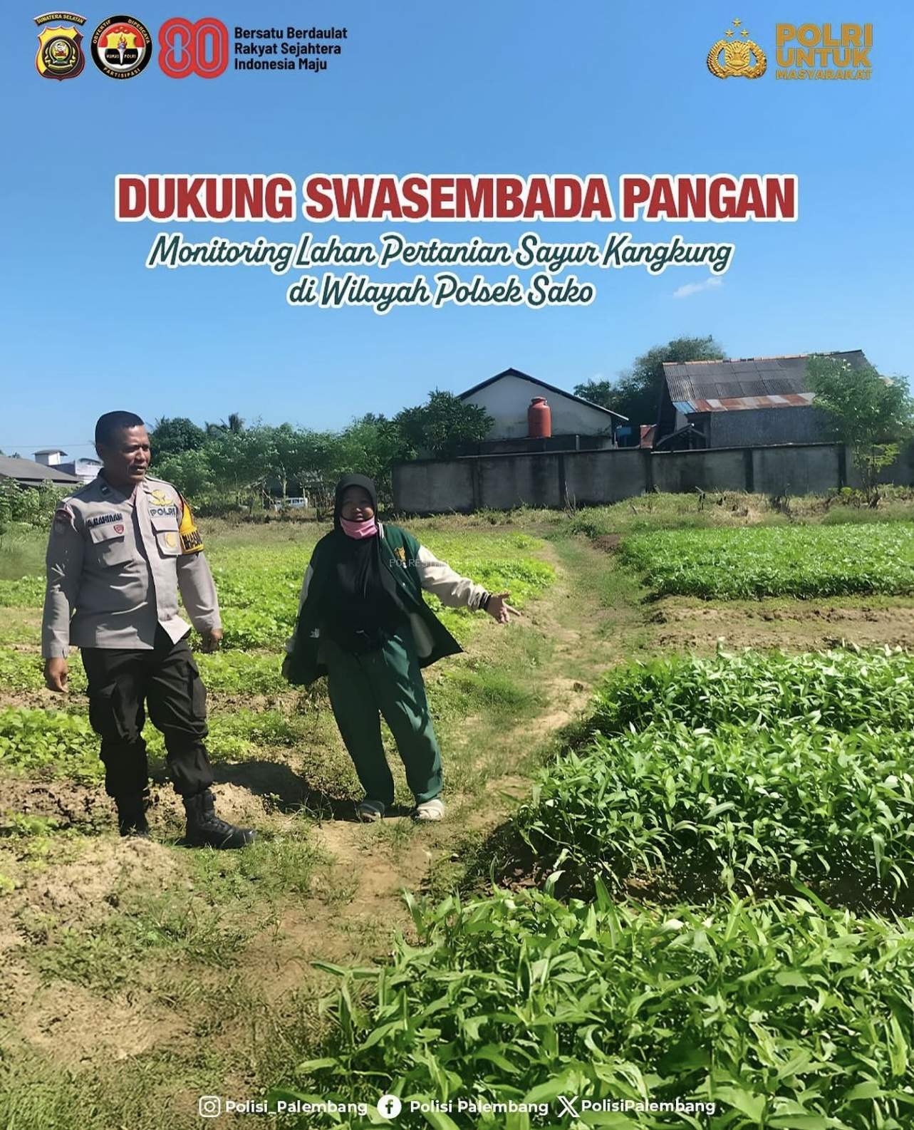 Polsek Sako Dukung Swasembada Pangan Lewat Monitoring Lahan Pertanian Sayur Kangkung