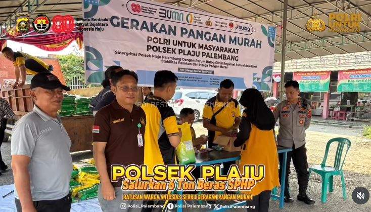Polsek Plaju Salurkan 6 Ton Beras SPHP, Ratusan Warga Antusias dengan Gerakan Pangan Murah