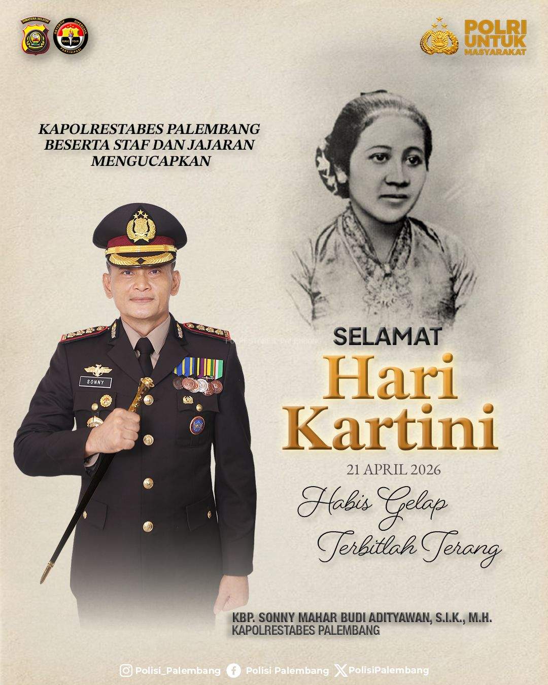 Melalui Ucapan Hari Kartini, Polrestabes Palembang Perkuat Kedekatan dengan Masyarakat